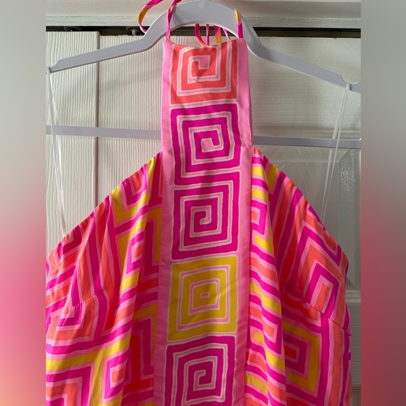 Alice & Trixie halter medium pink orange silk midi dress summer tropical women - Picture 2 of 6